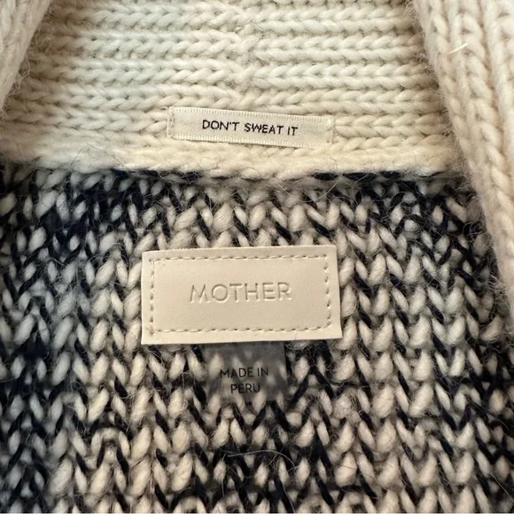 MOTHER Belted Short Cardigan Alpaca Blend Fringe Ivory Navy Blue S NWOT - Picture 7 of 11